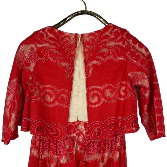 ERIN BY ERIN FETHERSTON JUDY CORAL RED LACE LAYERED BODICE 1/2 SLEEVE MAXI DRESS - Picture 6 of 14